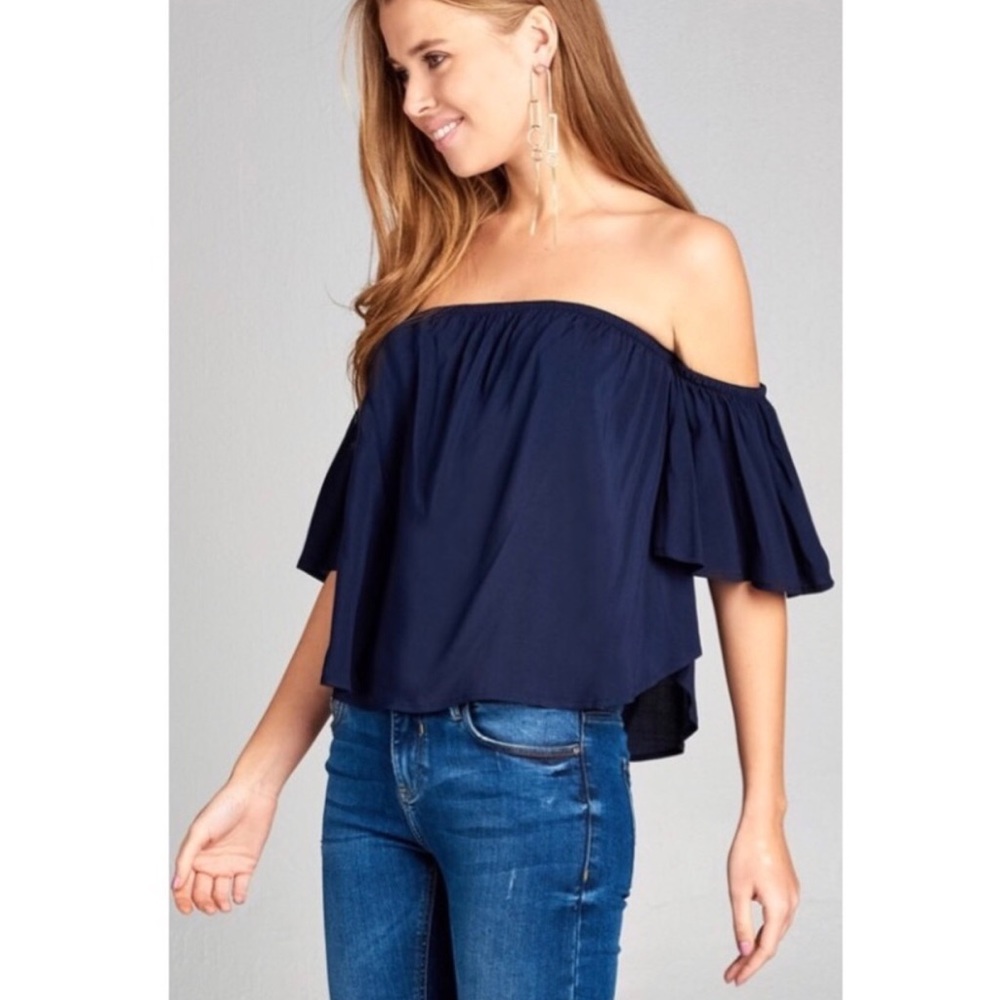 Couture Gypsy Navy Blue off the Shoulder Top